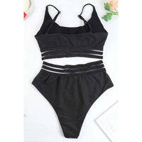 Sheer Mesh Stripes Two Pieces Swimsuit Set