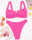 Chase Your Sunshine Ribbed V-Bar Bikini Set - Neon Pink