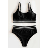 Sheer Mesh Stripes Two Pieces Swimsuit Set