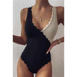 Two Tone Scalloped Hem One-Piece Swimsuit